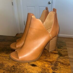 Pink Lily Brown Heeled Peep-Toe Boots